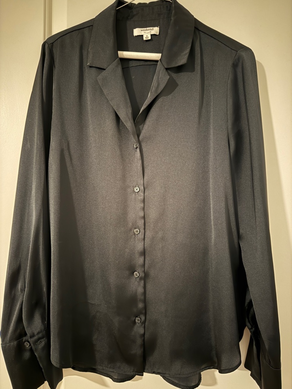 Weekend Los Angeles Black Silky Button-Down Blouse, size small, NWOT